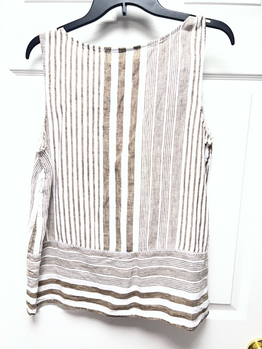 J Jill Sleeveless Striped Linen-Blend Brown and White Sleeveless Top M - Picture 3 of 9